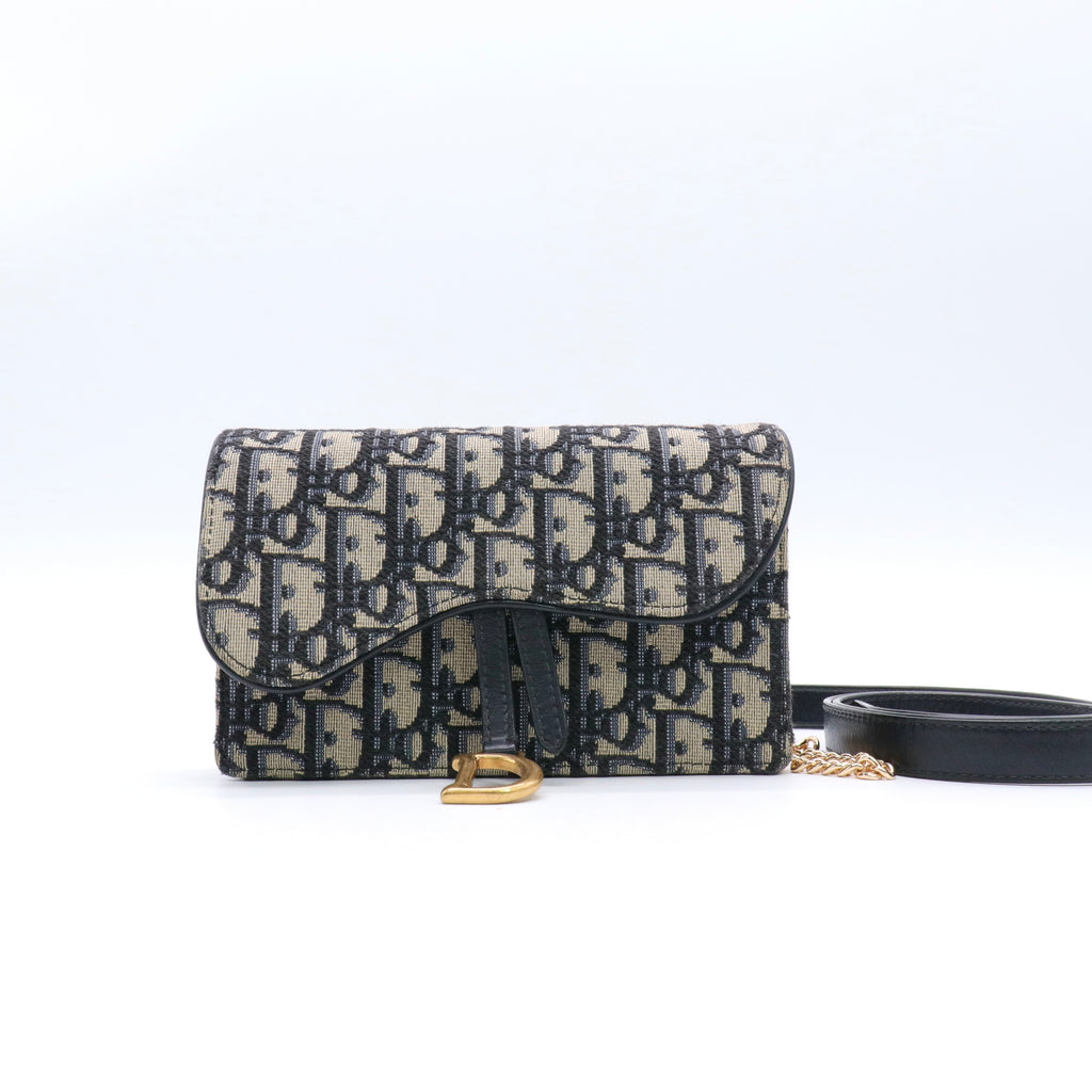 Oblique Saddle Chain Long Wallet Blue twins