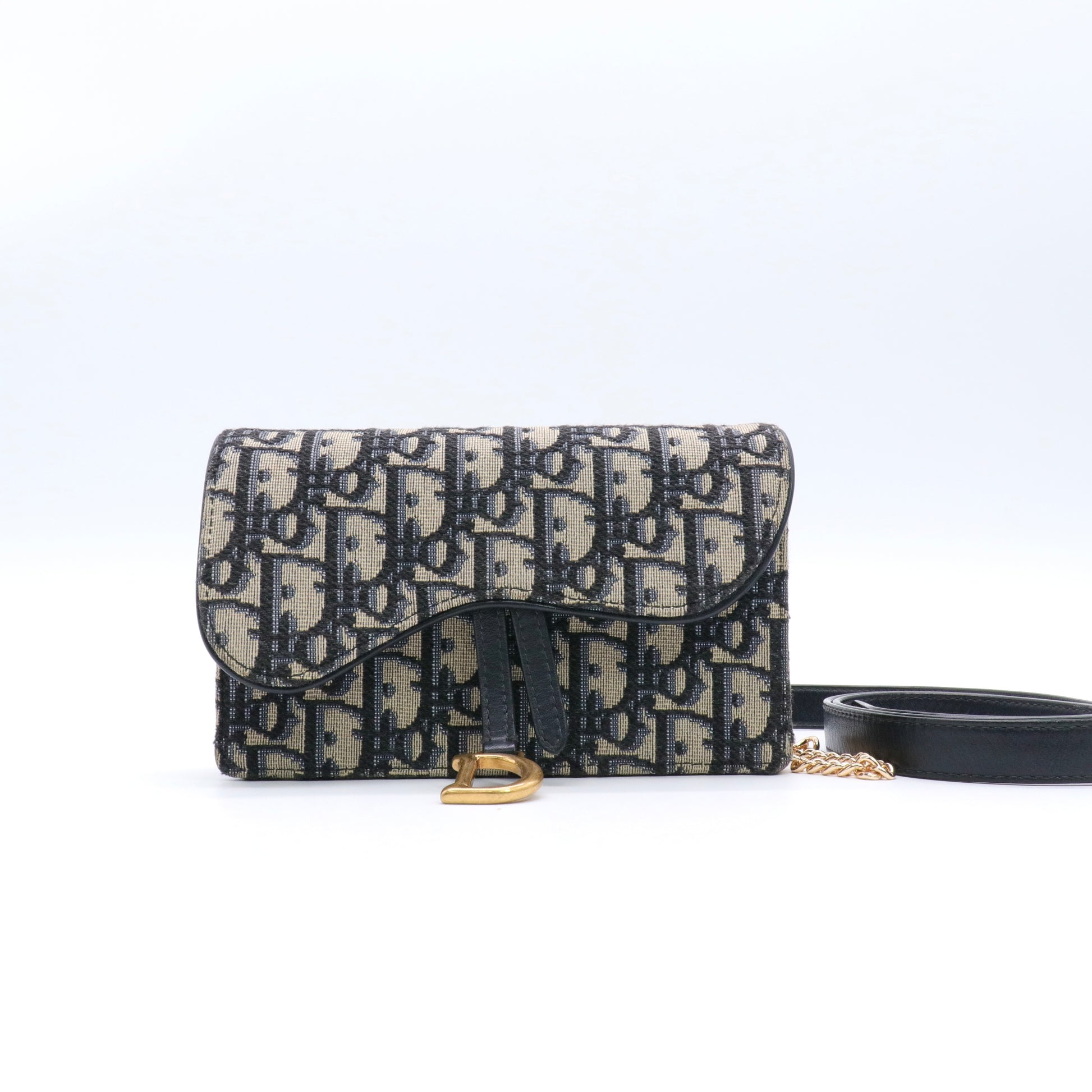 Oblique Saddle Chain Long Wallet Blue twins