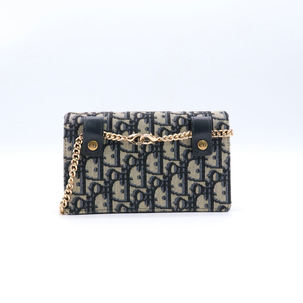 Oblique Saddle Chain Long Wallet Blue twins