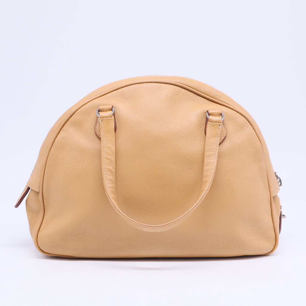 Embossed Logo Leather Boston bag Handbag Beige