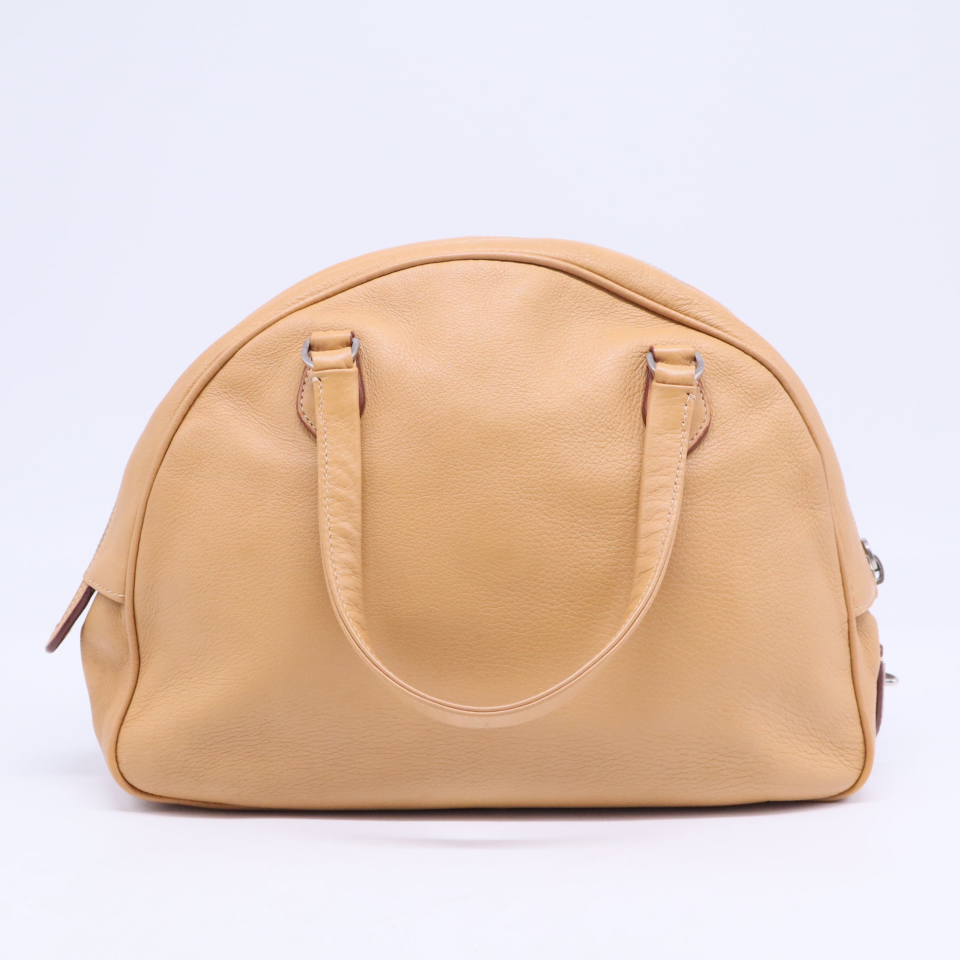 Embossed Logo Leather Boston bag Handbag Beige