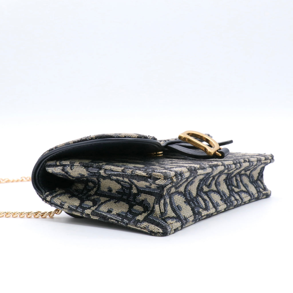 Oblique Saddle Chain Long Wallet Blue twins