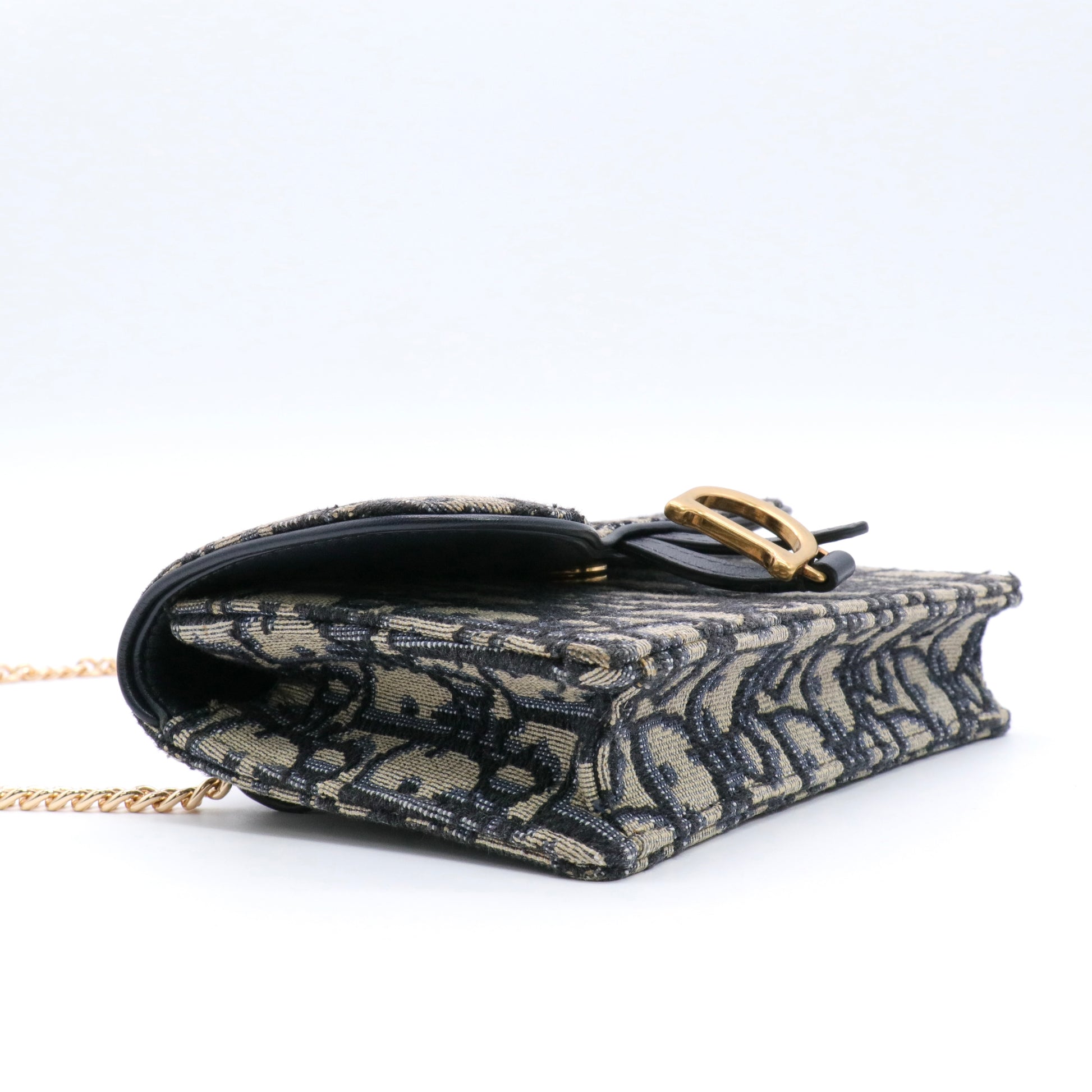 Oblique Saddle Chain Long Wallet Blue twins