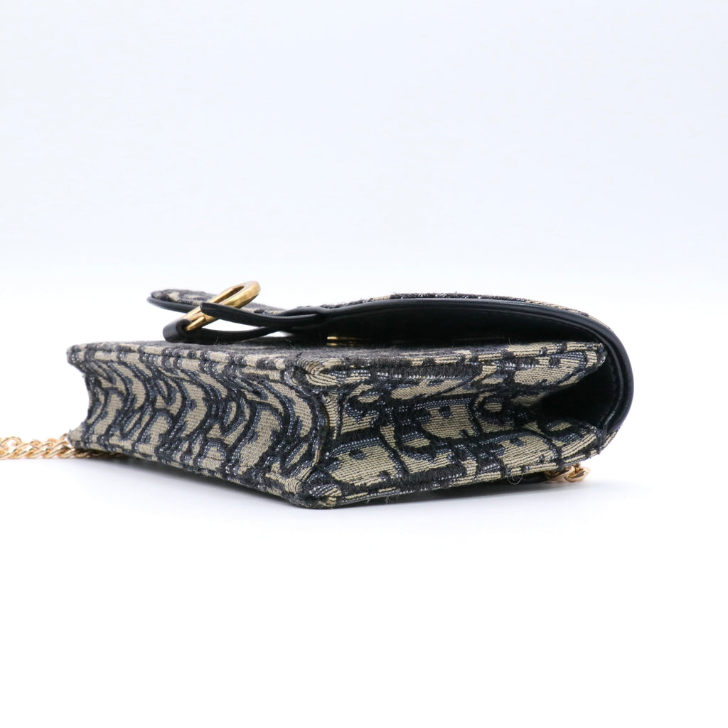 Oblique Saddle Chain Long Wallet Blue twins