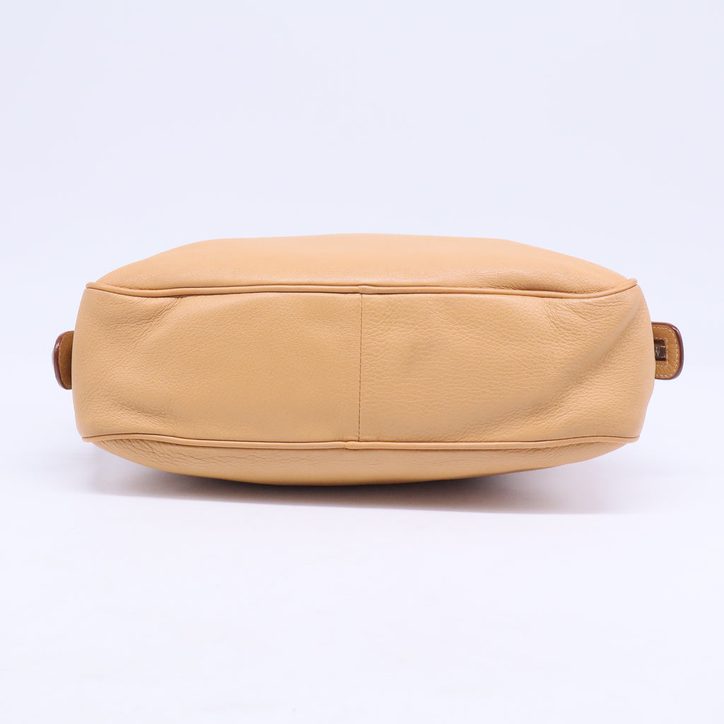 Embossed Logo Leather Boston bag Handbag Beige
