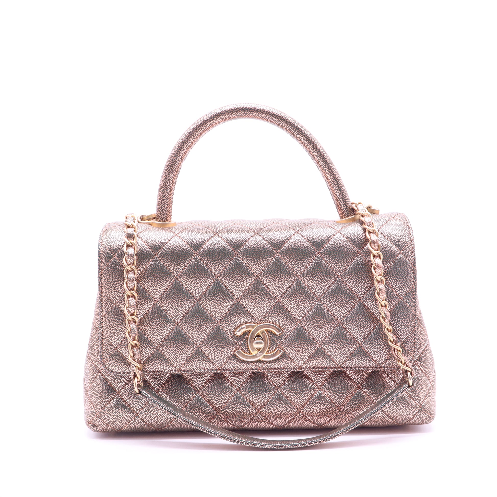 Chanel Metallic Caviar Quilted Large Coco Handle Flap Gold twins B21805