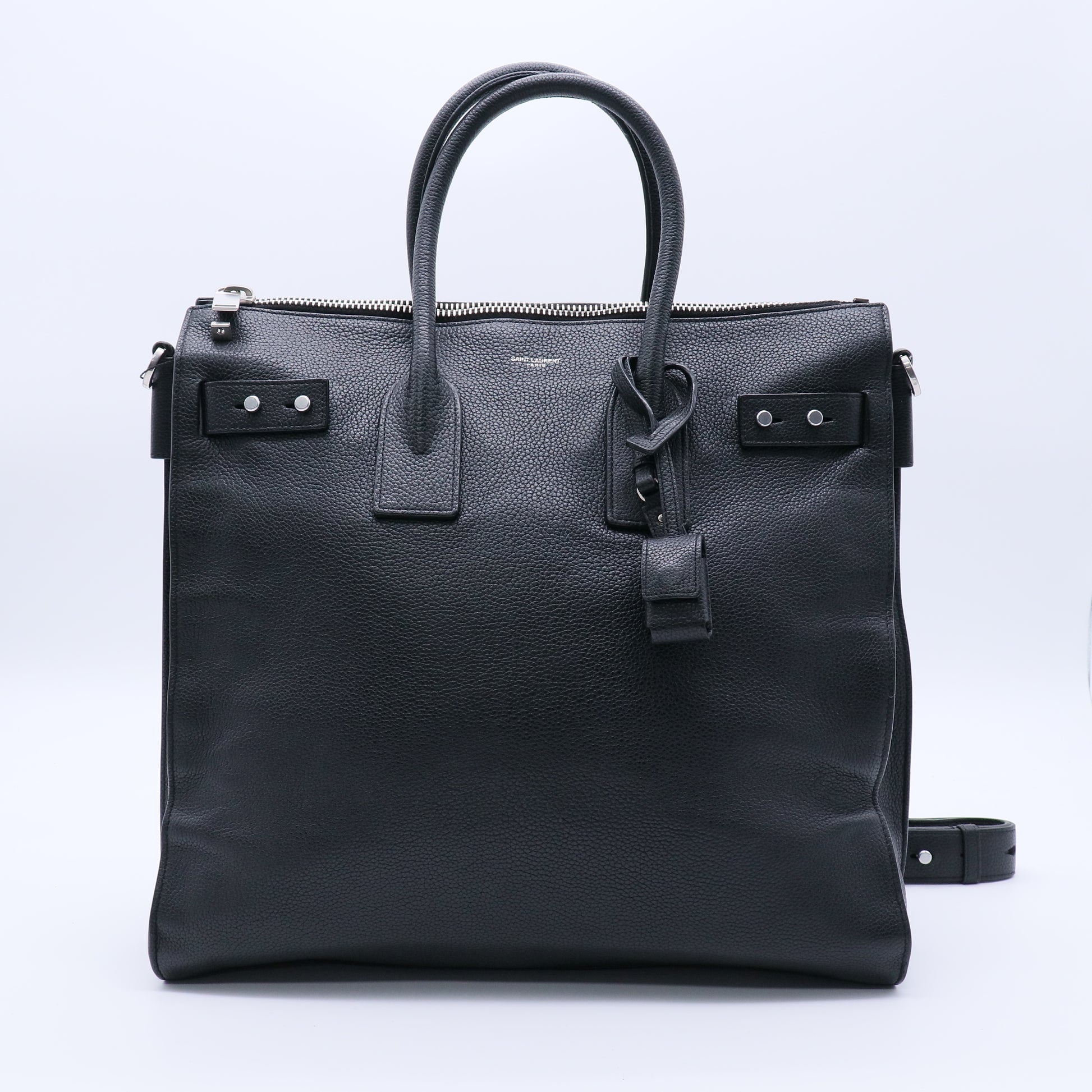 Grained Calfskin Sac De Jour Souple North South Tote Black twins