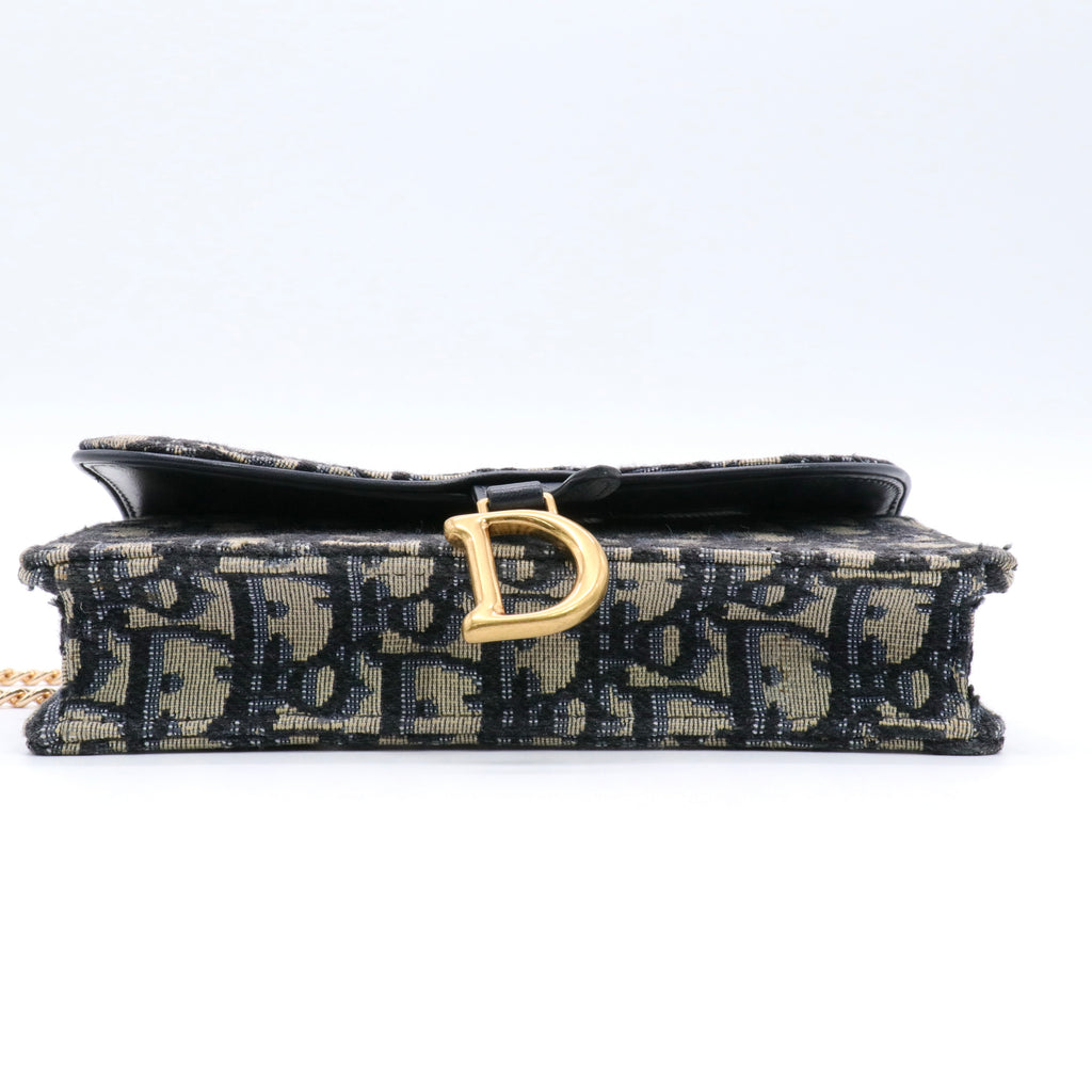 Oblique Saddle Chain Long Wallet Blue twins