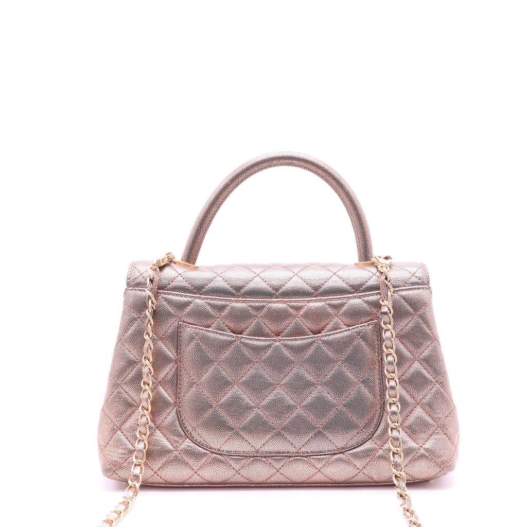 Chanel Metallic Caviar Quilted Large Coco Handle Flap Gold twins B21805