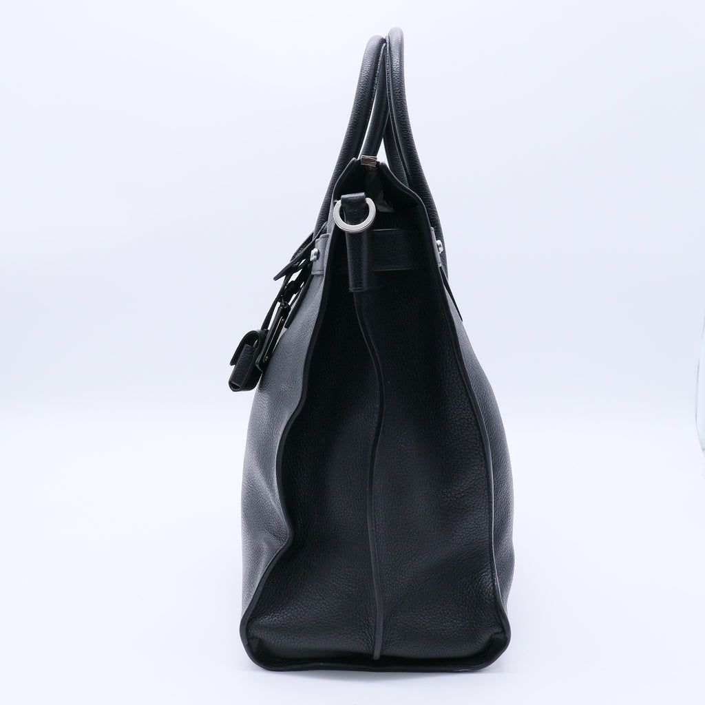 Grained Calfskin Sac De Jour Souple North South Tote Black twins