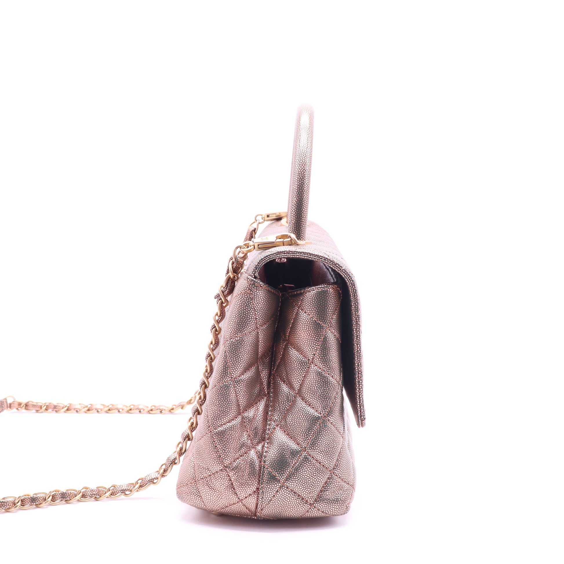 Chanel Metallic Caviar Quilted Large Coco Handle Flap Gold twins B21805