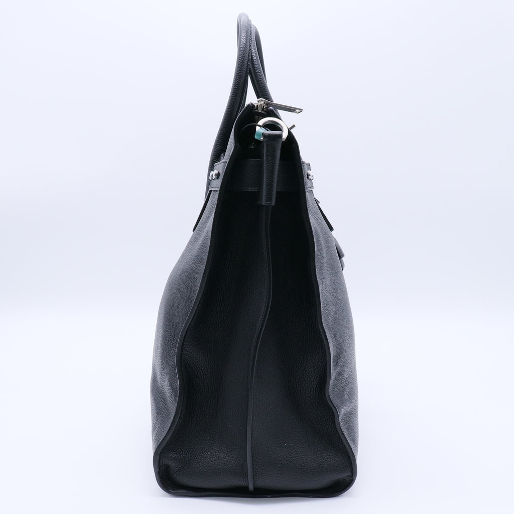 Grained Calfskin Sac De Jour Souple North South Tote Black twins