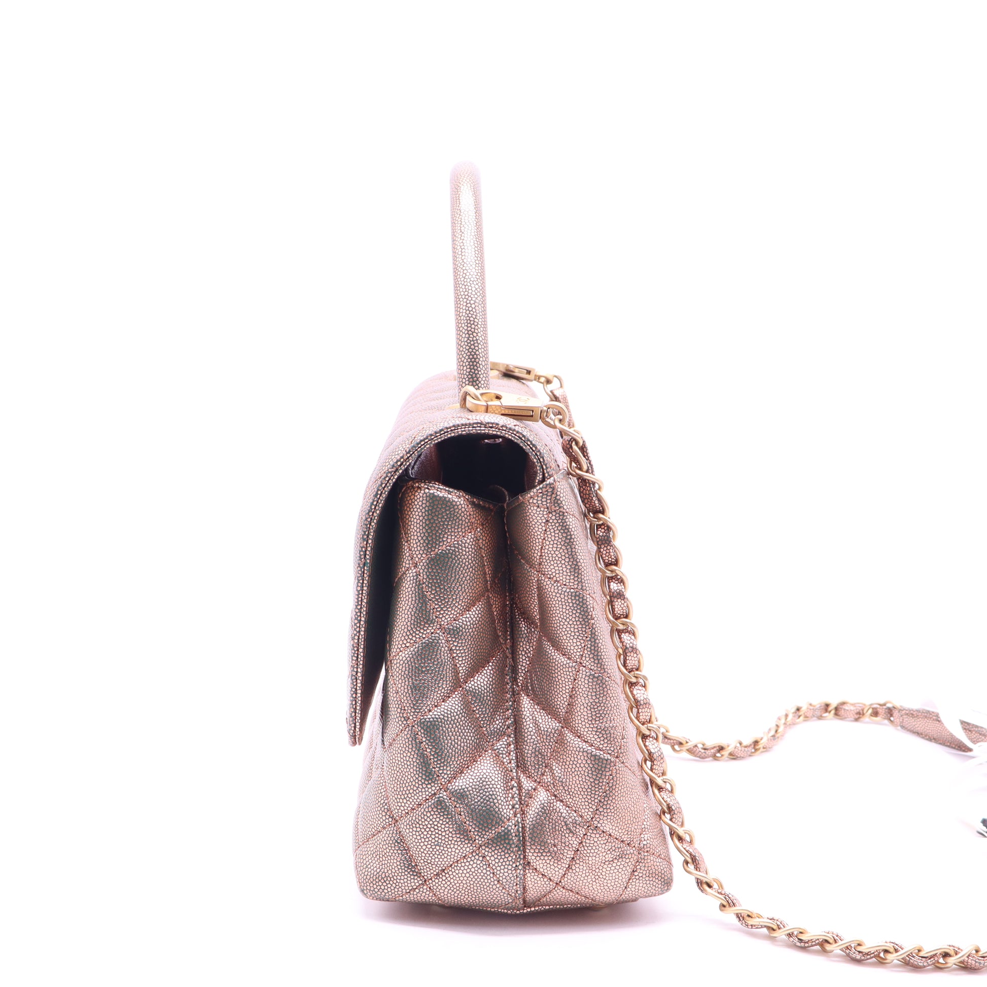 Chanel Metallic Caviar Quilted Large Coco Handle Flap Gold twins B21805