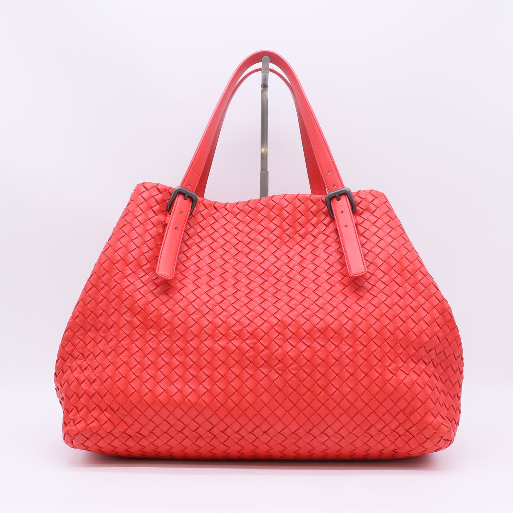 Bottega Veneta Red Intrecciato Woven Nappa Leather Large Cesta Tote Bag twins B23826