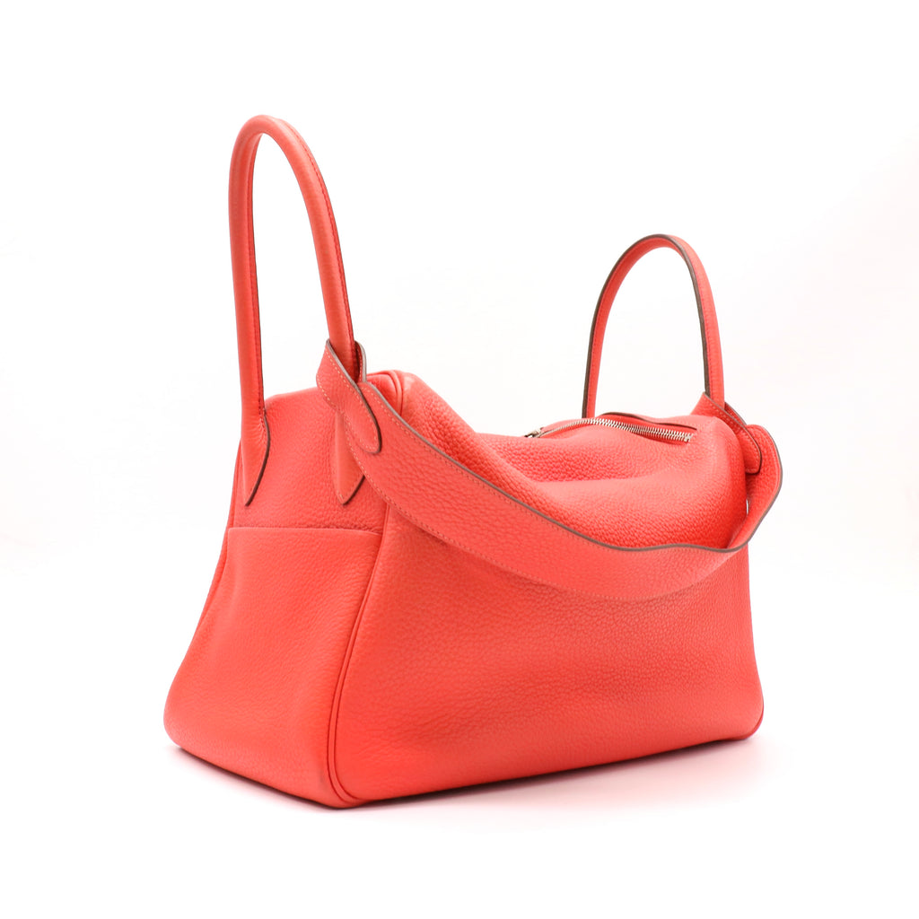 Hermes Taurillon Clemence Lindy 34 Rouge Pivoine twins LDJ4846