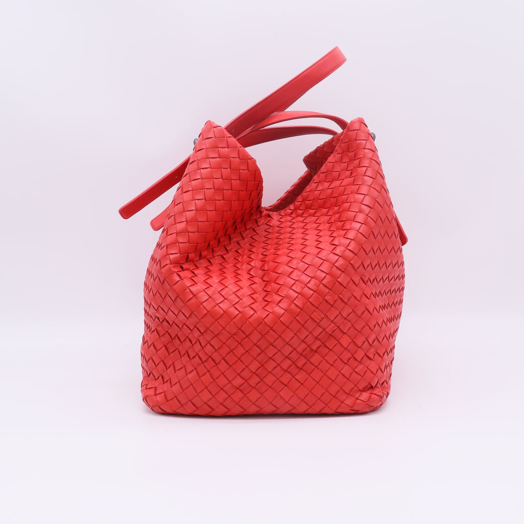 Bottega Veneta Red Intrecciato Woven Nappa Leather Large Cesta Tote Bag twins B23826