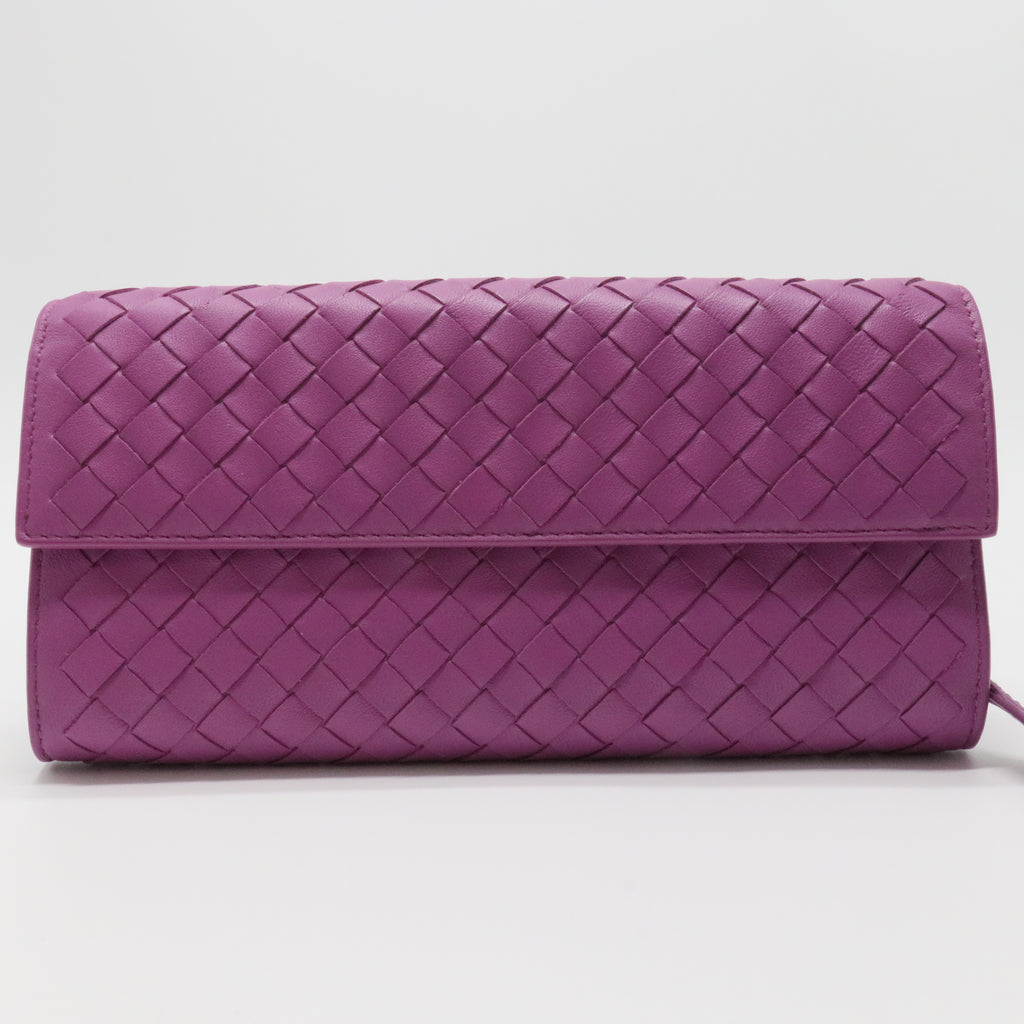 Long Flap Wallet Intrecciato Nappa Leather Purple