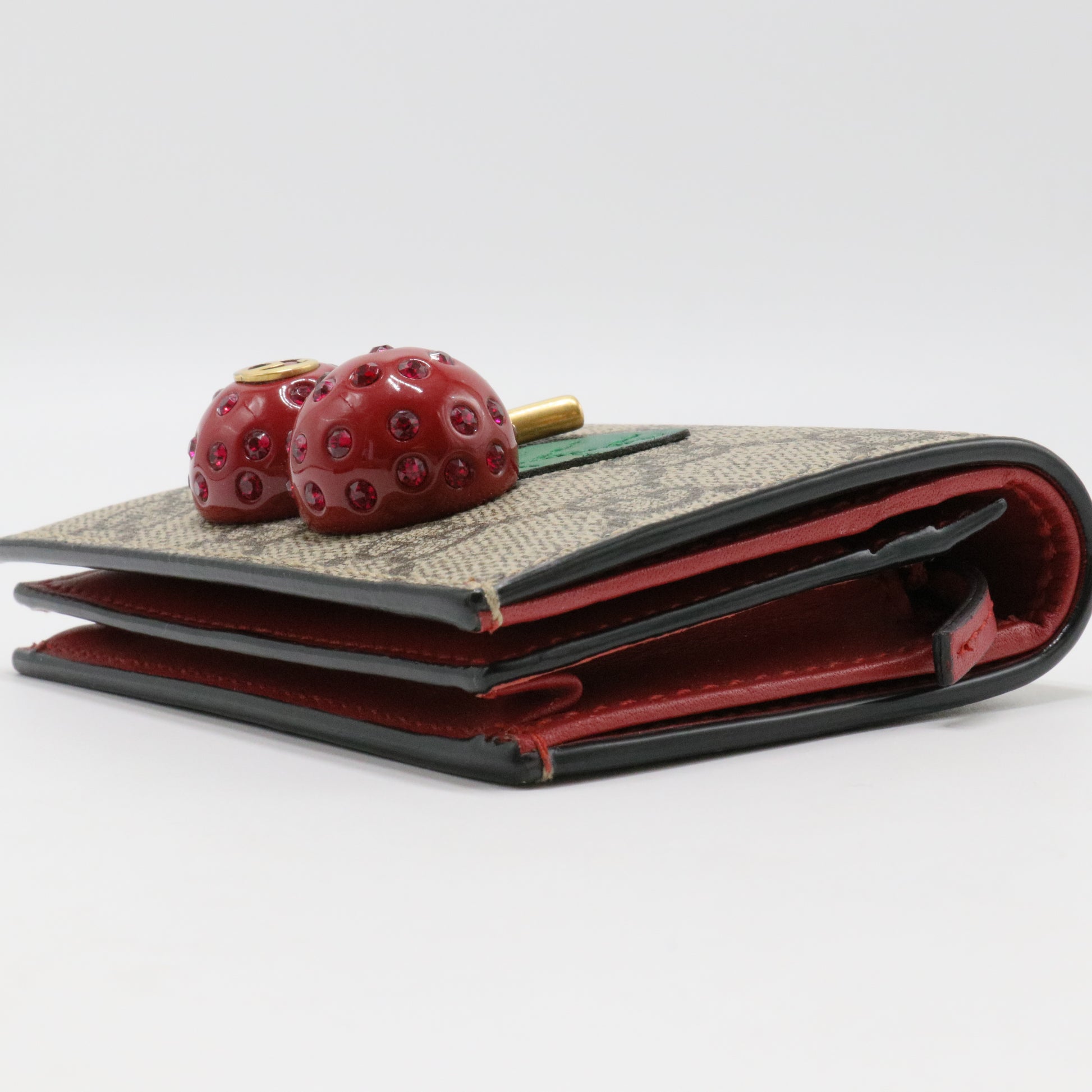 Cherries Flap Card Case GG Coated Canvas