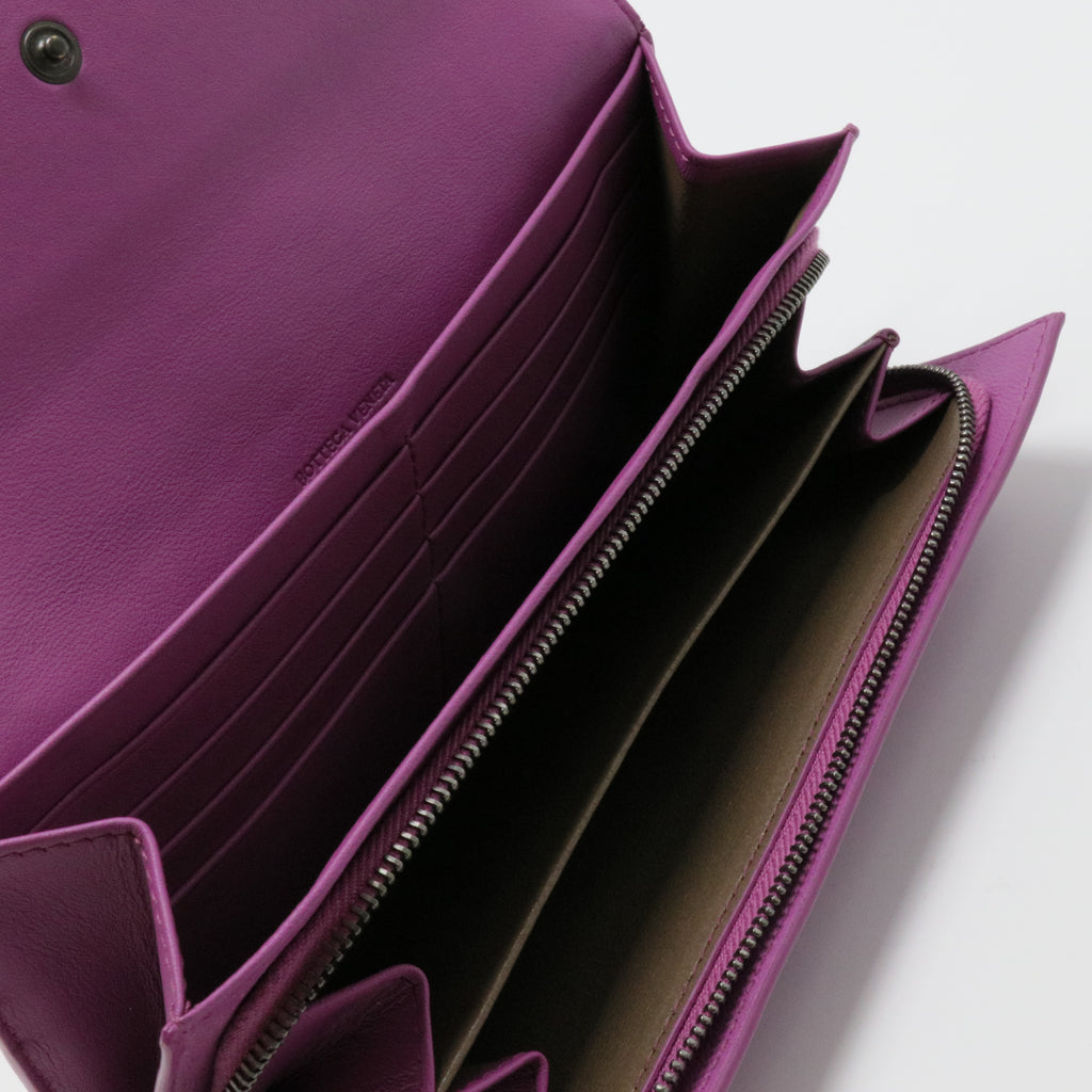 Long Flap Wallet Intrecciato Nappa Leather Purple