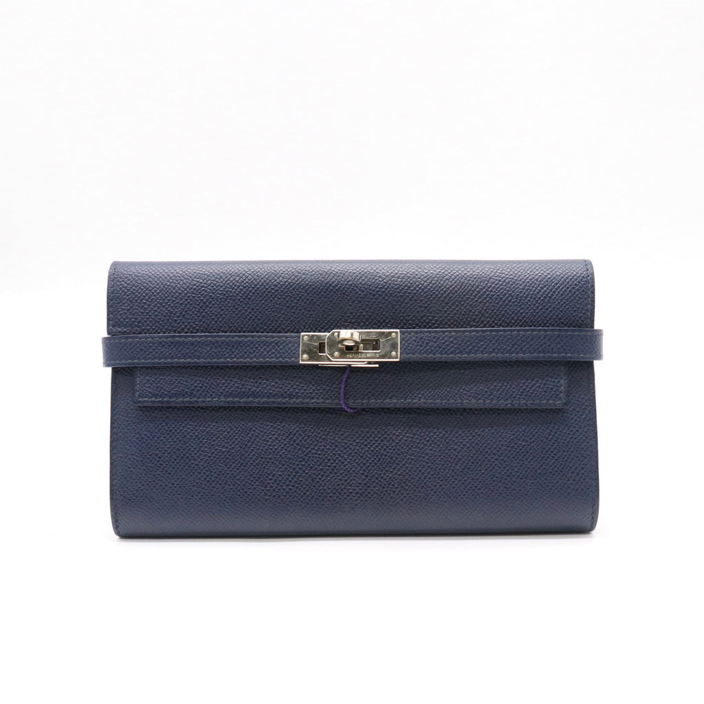 Hermes Blue Electric Epsom Leather Kelly Long Wallet twins LDJ4847