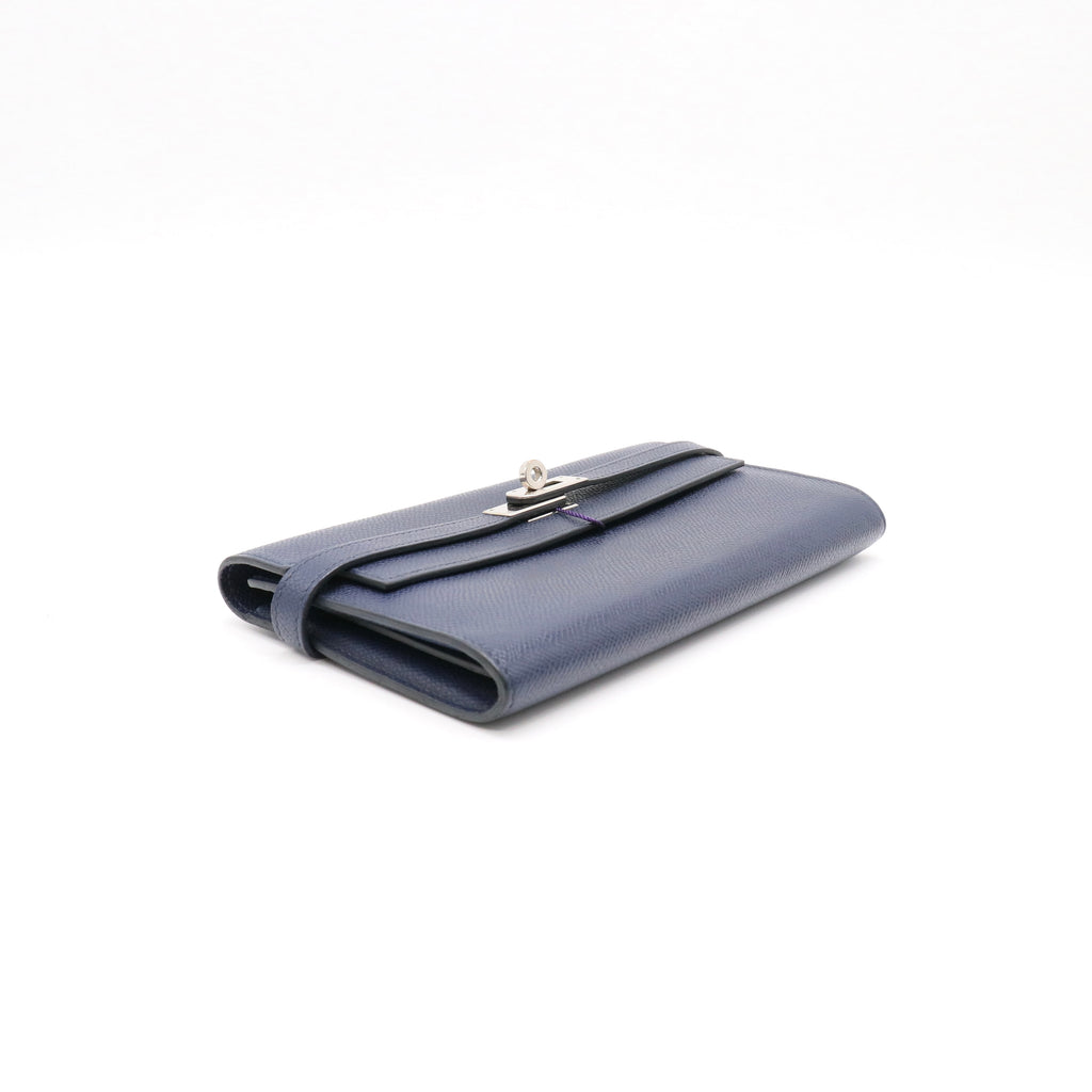 Hermes Blue Electric Epsom Leather Kelly Long Wallet twins LDJ4847