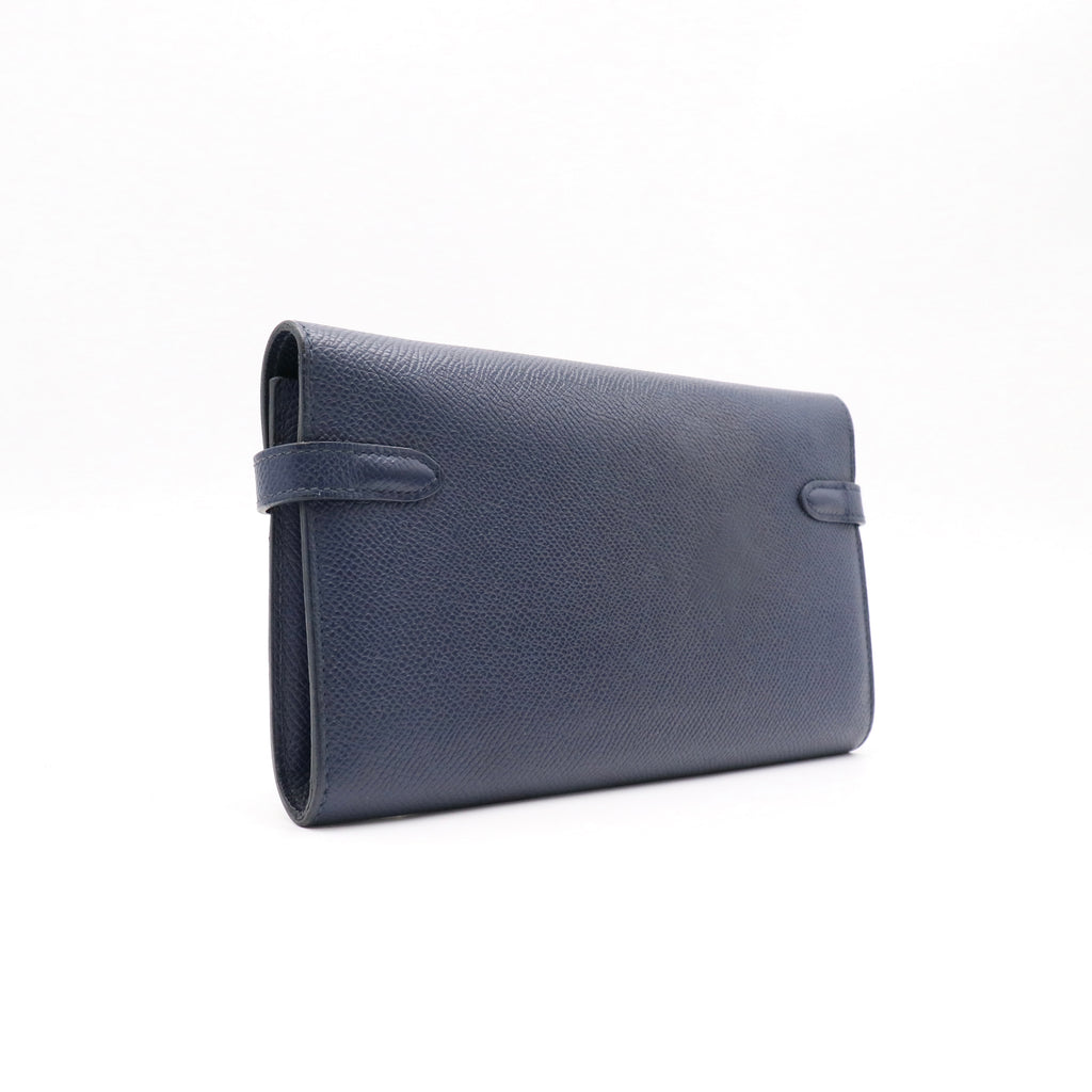 Hermes Blue Electric Epsom Leather Kelly Long Wallet twins LDJ4847