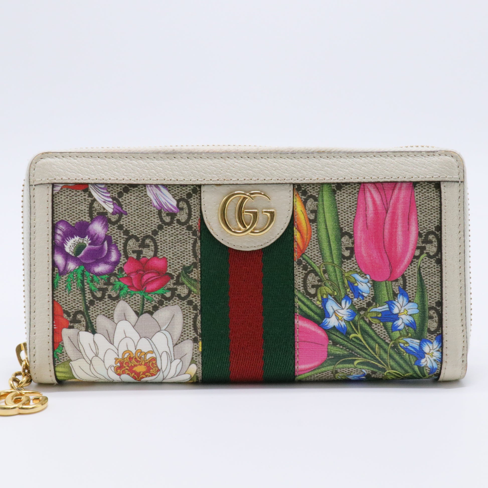 GG Supreme Flora Ophidia Zip Around Wallet Leather Long Wallet