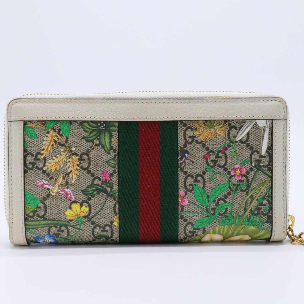 GG Supreme Flora Ophidia Zip Around Wallet Leather Long Wallet