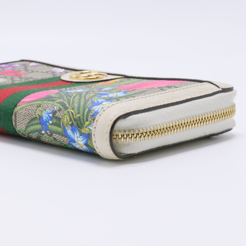 GG Supreme Flora Ophidia Zip Around Wallet Leather Long Wallet