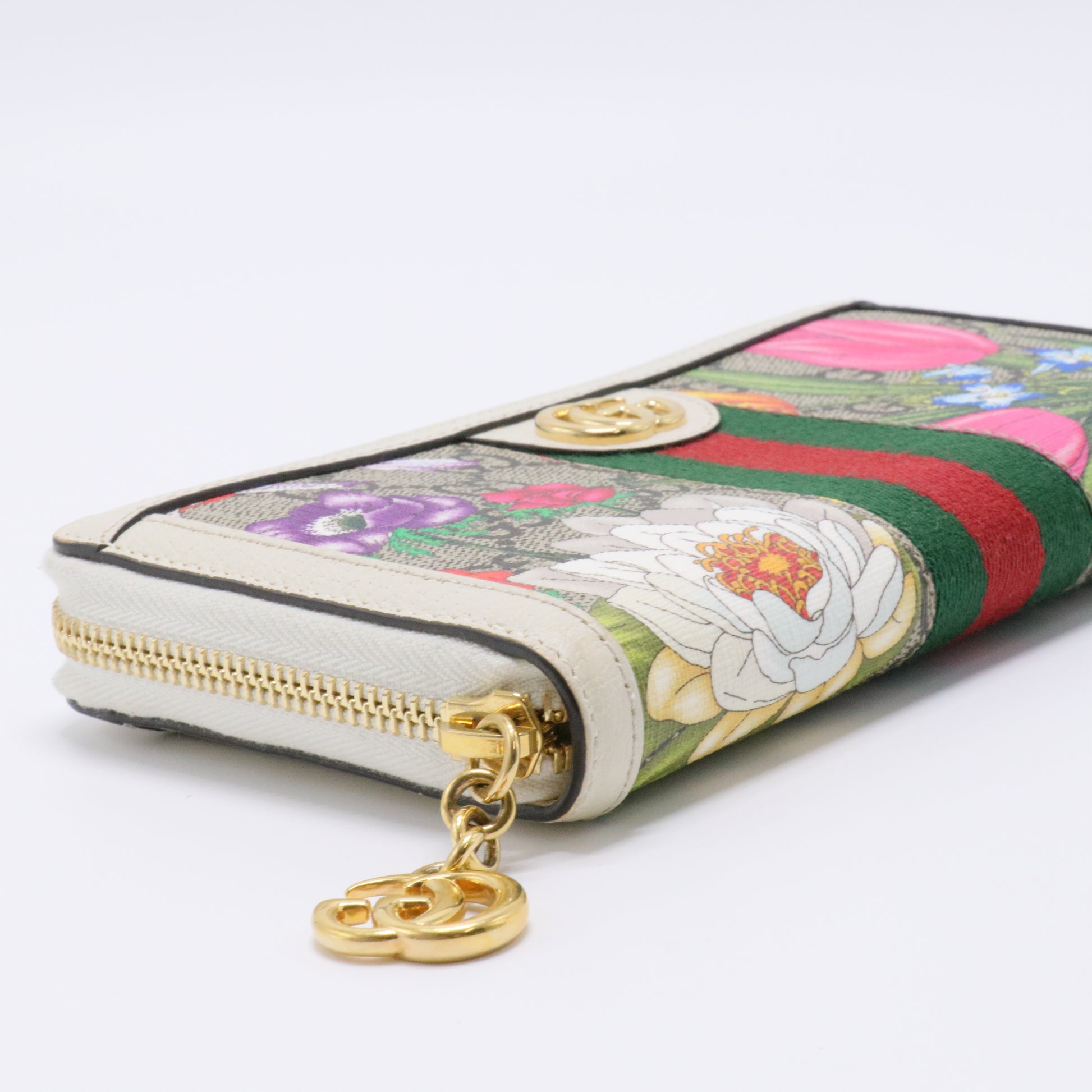 GG Supreme Flora Ophidia Zip Around Wallet Leather Long Wallet