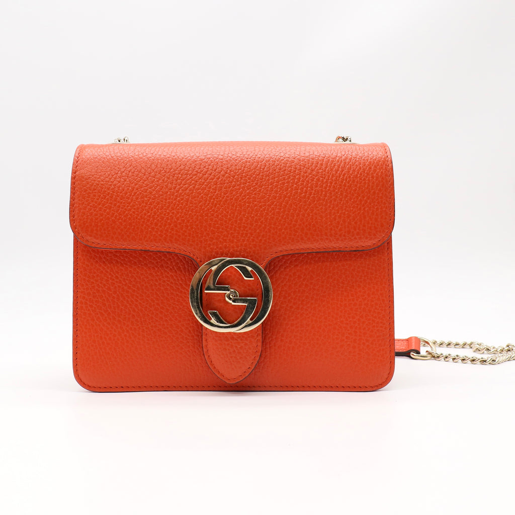 Gucci Dollar Calfskin Small Interlocking G Shoulder Bag Sun Orange twins LDJ4844