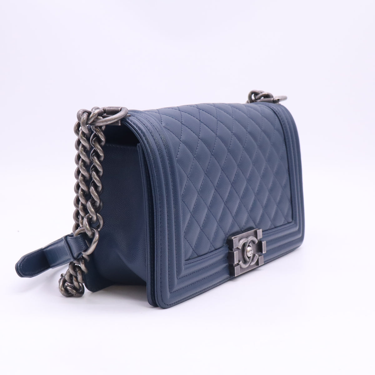 Caviar Quilted Medium Boy Flap Dark Navy Blue B24662