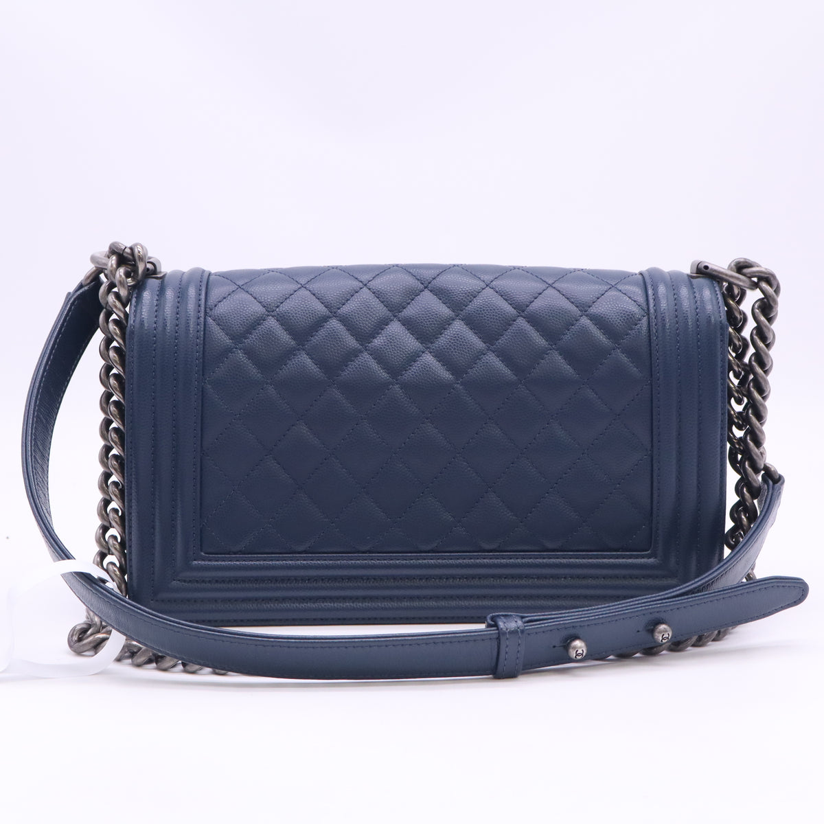 Caviar Quilted Medium Boy Flap Dark Navy Blue B24662