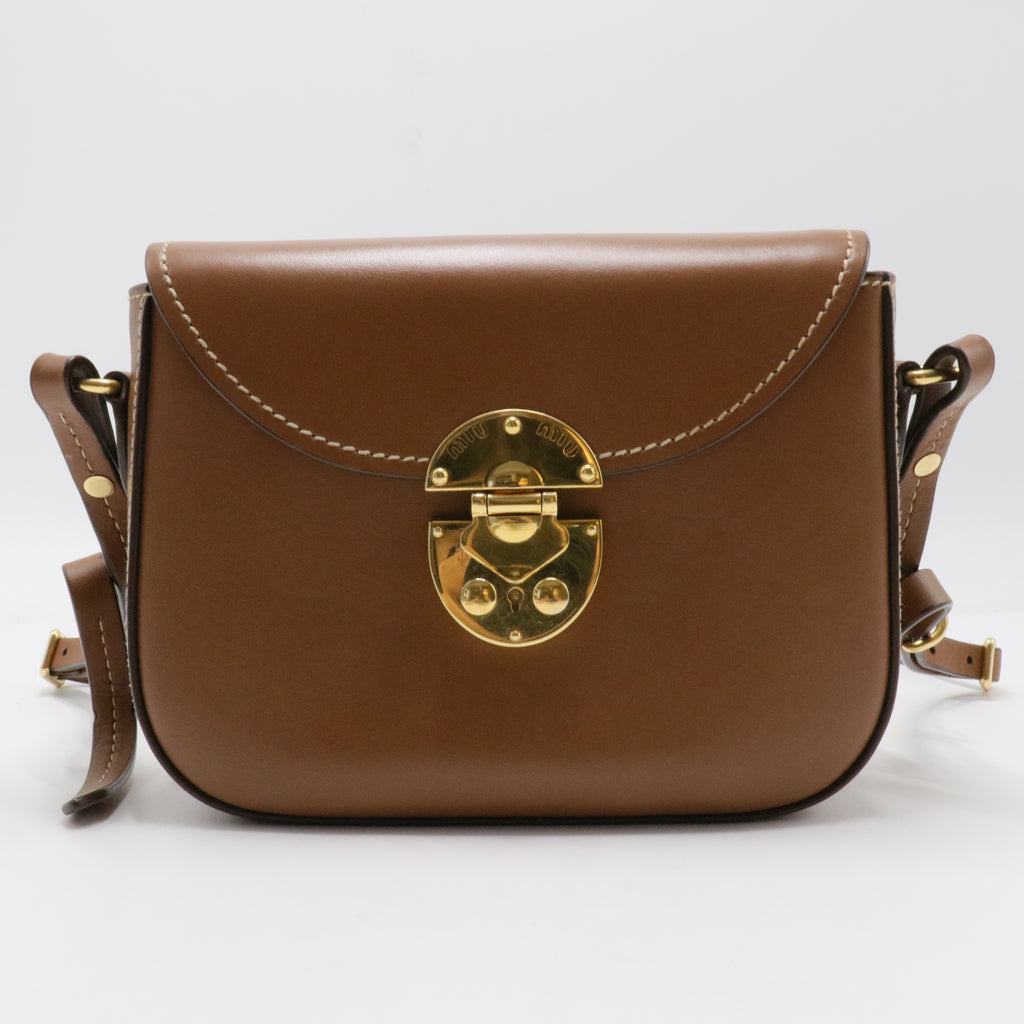 City Calf Snap Lock Shoulder Bag Cognac