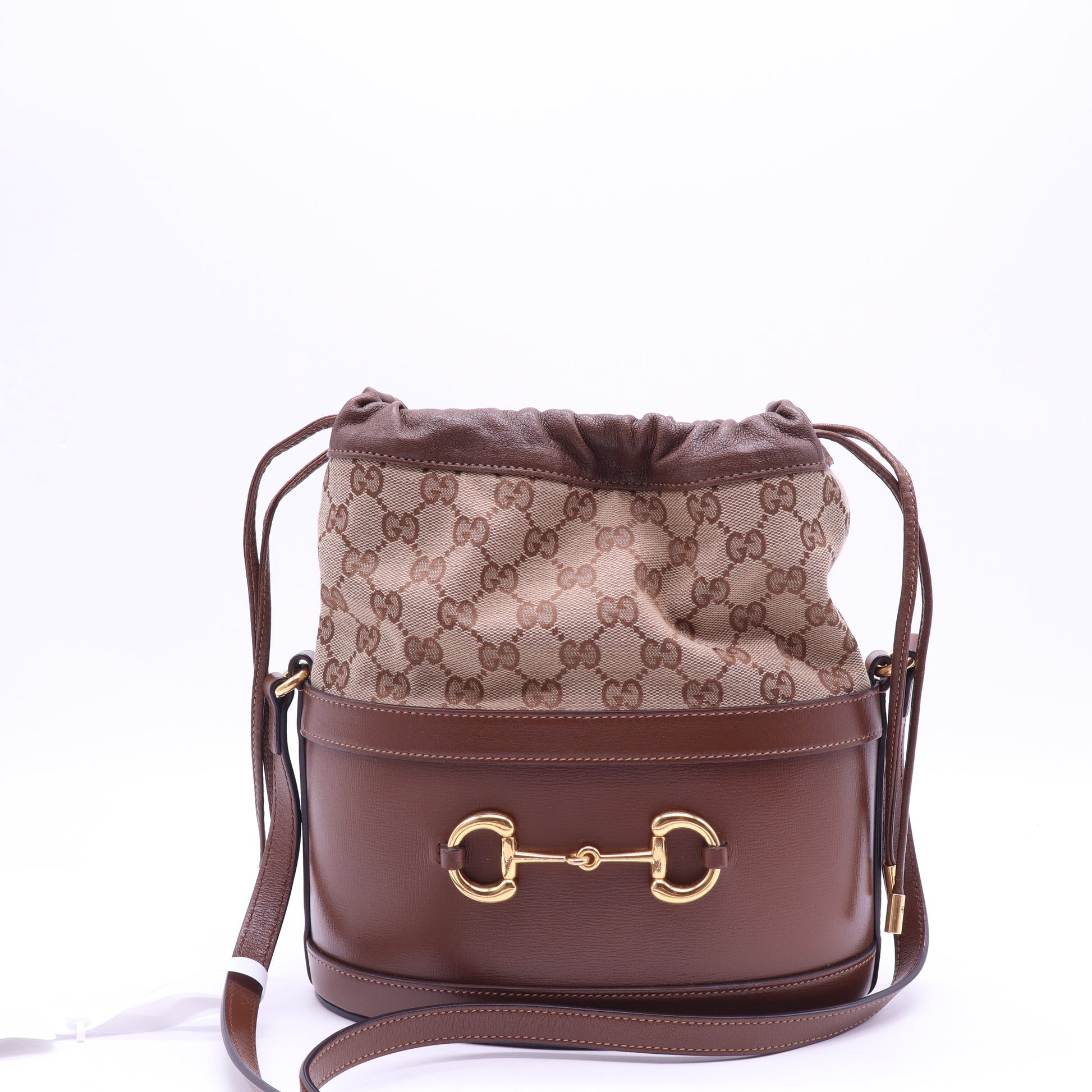 Gucci Horsebit 1955 Bucket Crossbody Bag Leather and GG Canvas Small B21925