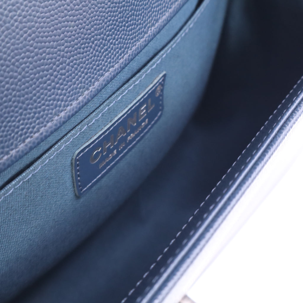 Caviar Quilted Medium Boy Flap Dark Navy Blue B24662