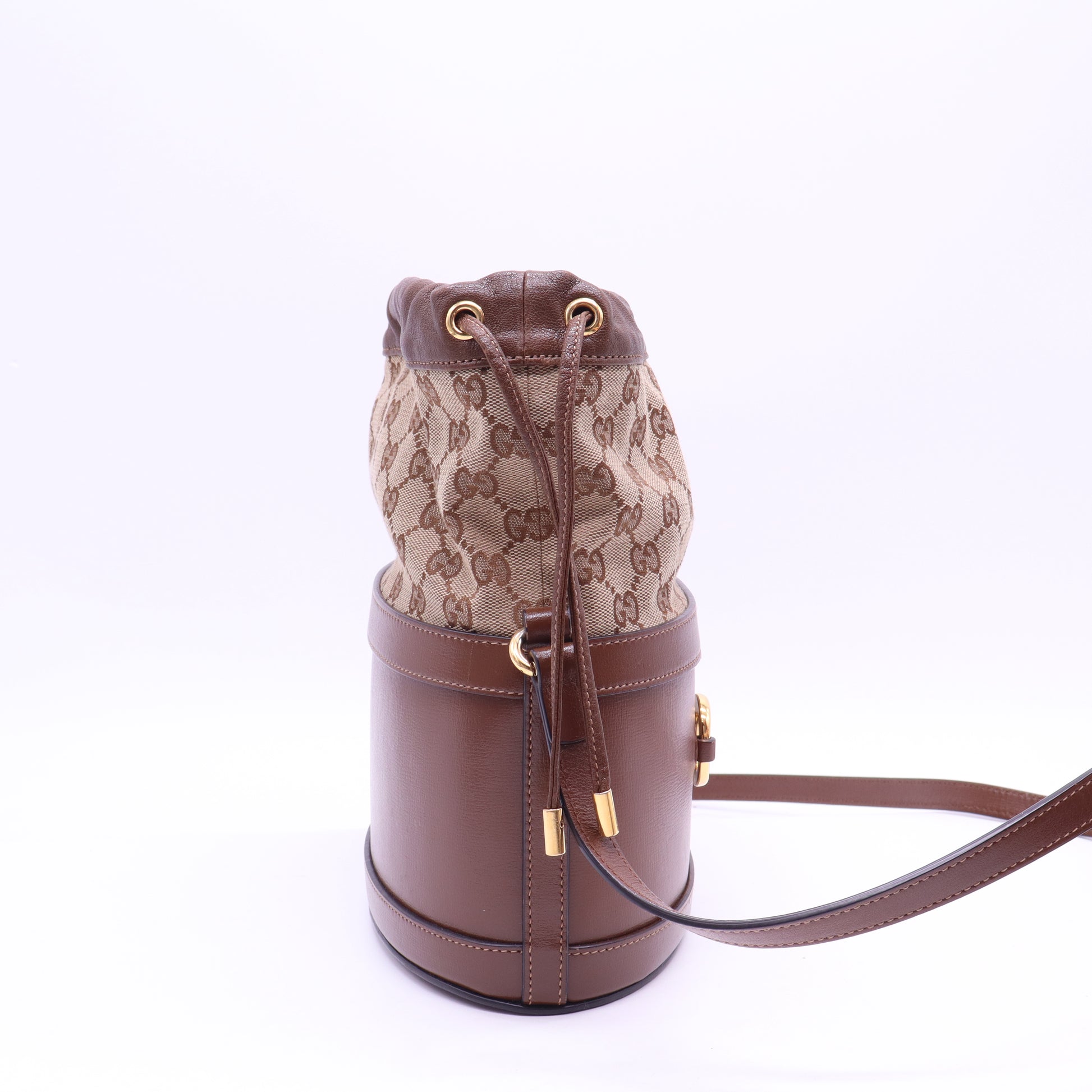Gucci Horsebit 1955 Bucket Crossbody Bag Leather and GG Canvas Small B21925