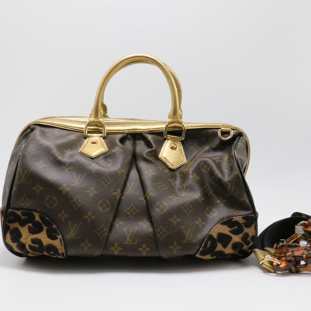 Stephen Handbag Monogram Canvas and Leopard Pony Hair