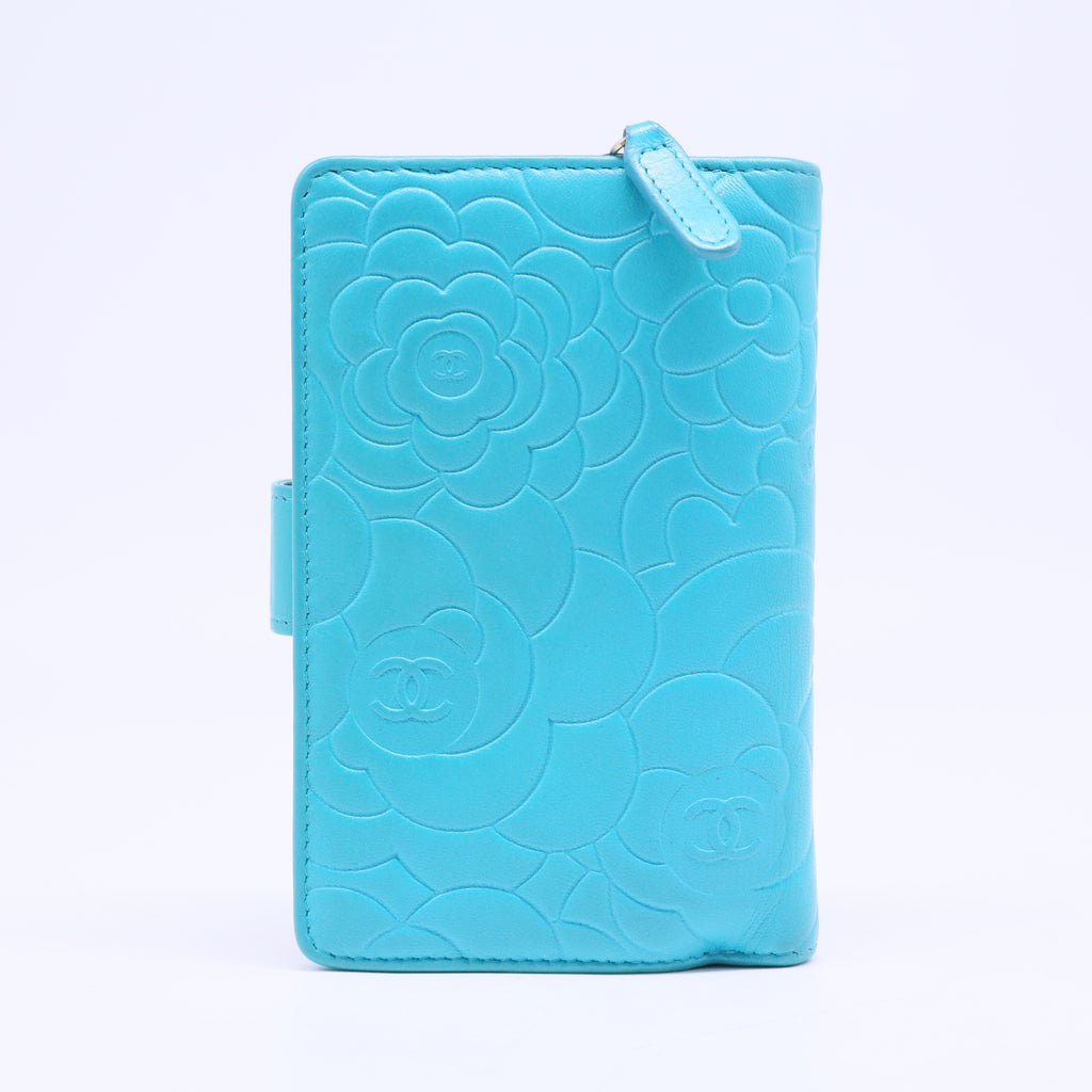 Lambskin Blue Camellia Print CC Logo Wallet W20460