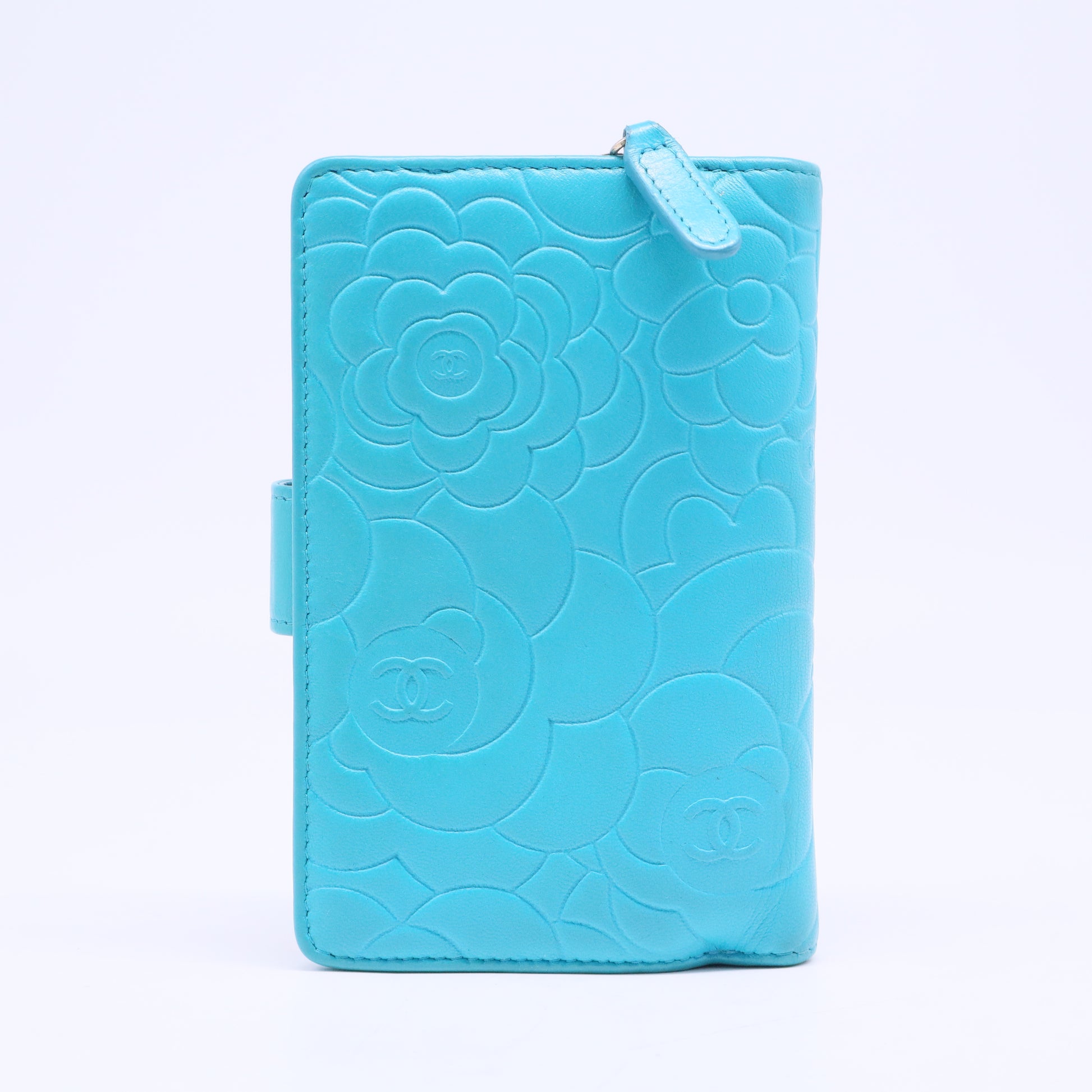 Lambskin Blue Camellia Print CC Logo Wallet W20460