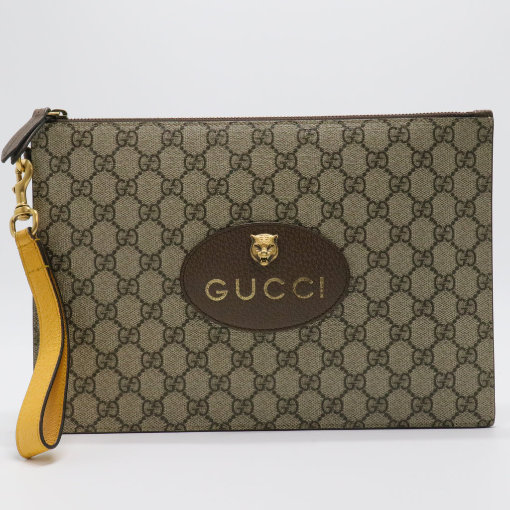 GG Supreme Monogram Neo Vintage Zip Wristlet Pouch