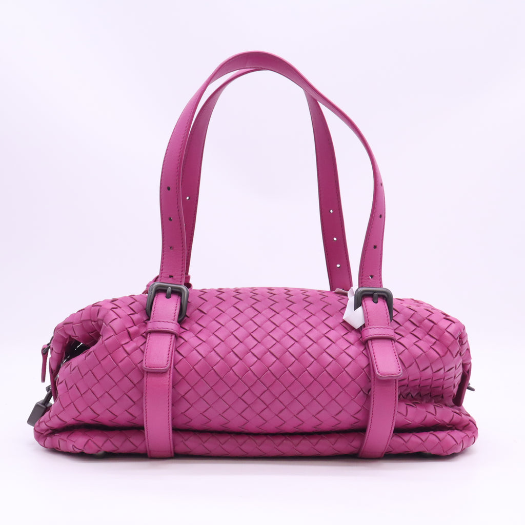 Bottega Veneta Ametiste Intrecciato Woven Nappa Leather Montaigne Satchel Bag twins B24560
