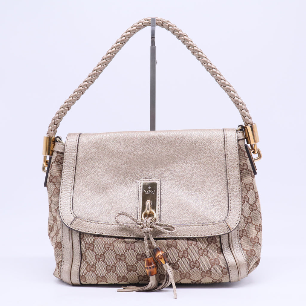 Monogram Calfskin Medium Bella Flap Bag Beige Ebony Champagne B20738