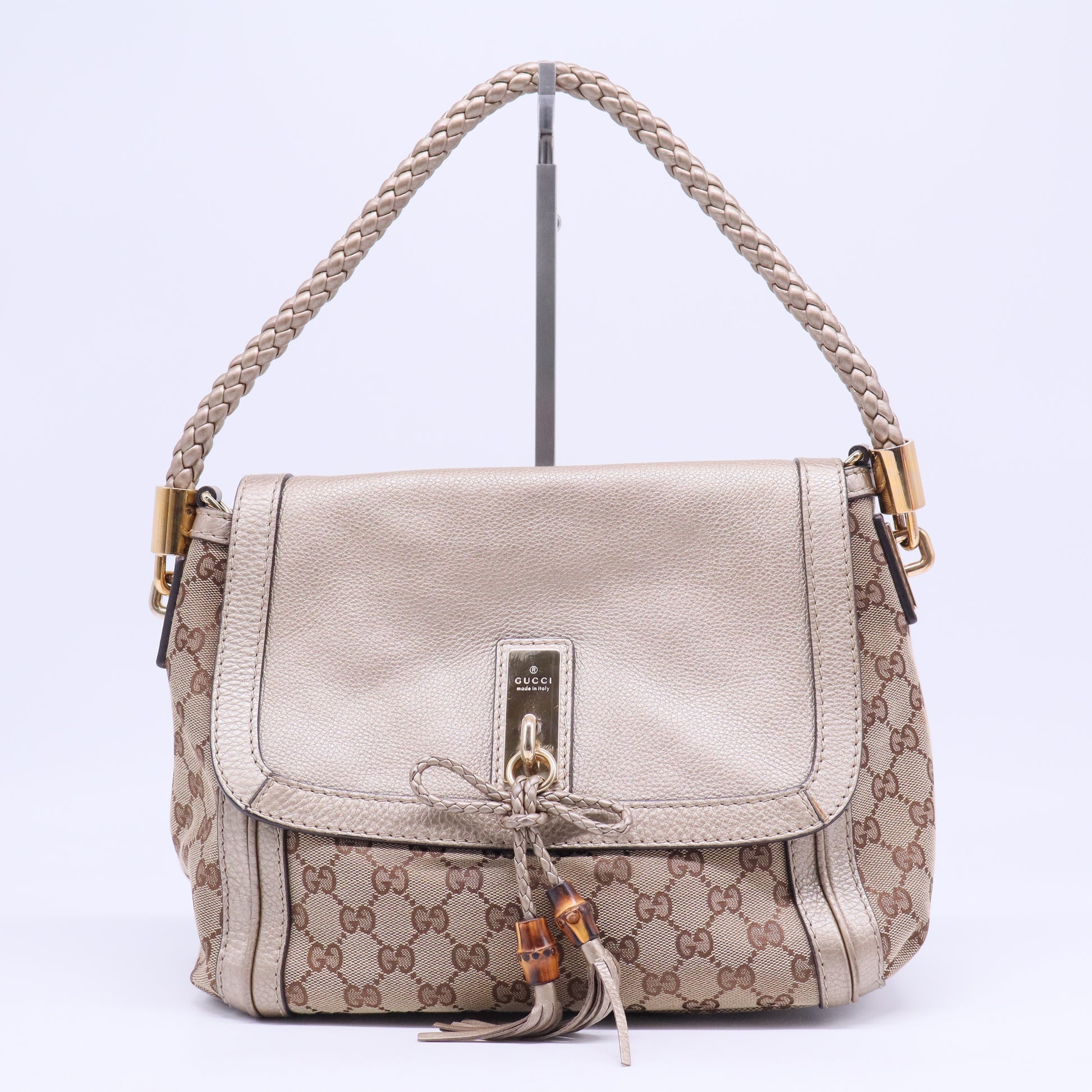 Monogram Calfskin Medium Bella Flap Bag Beige Ebony Champagne B20738