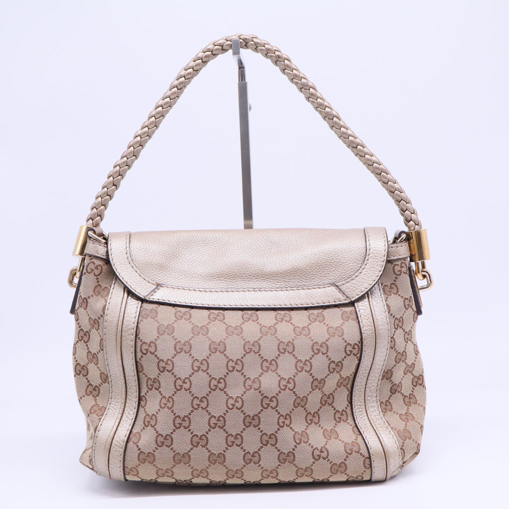 Monogram Calfskin Medium Bella Flap Bag Beige Ebony Champagne B20738