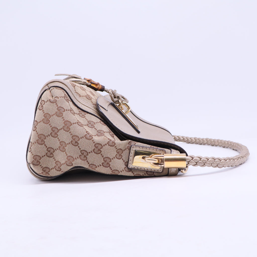Monogram Calfskin Medium Bella Flap Bag Beige Ebony Champagne B20738