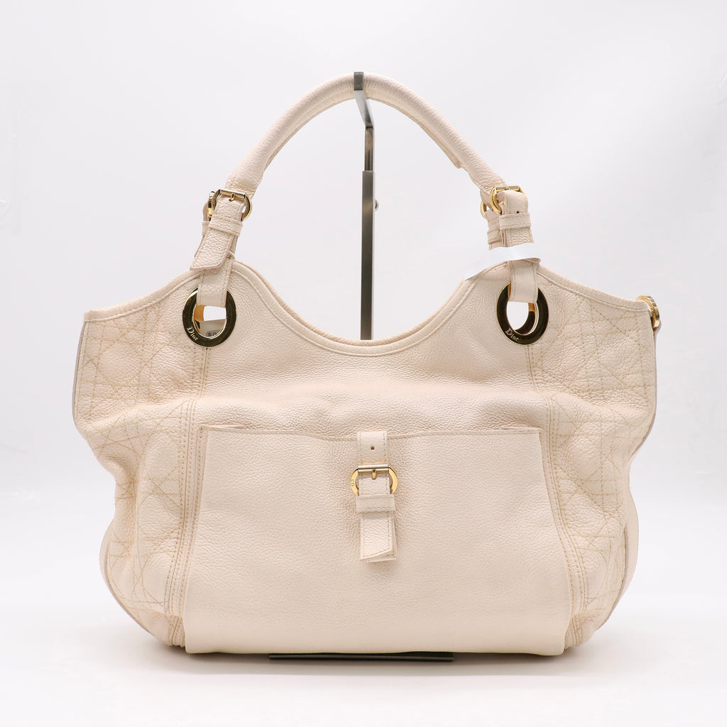 Christian Dior White Deerskin Leather Cannage Bee Tote Bag twins B21960