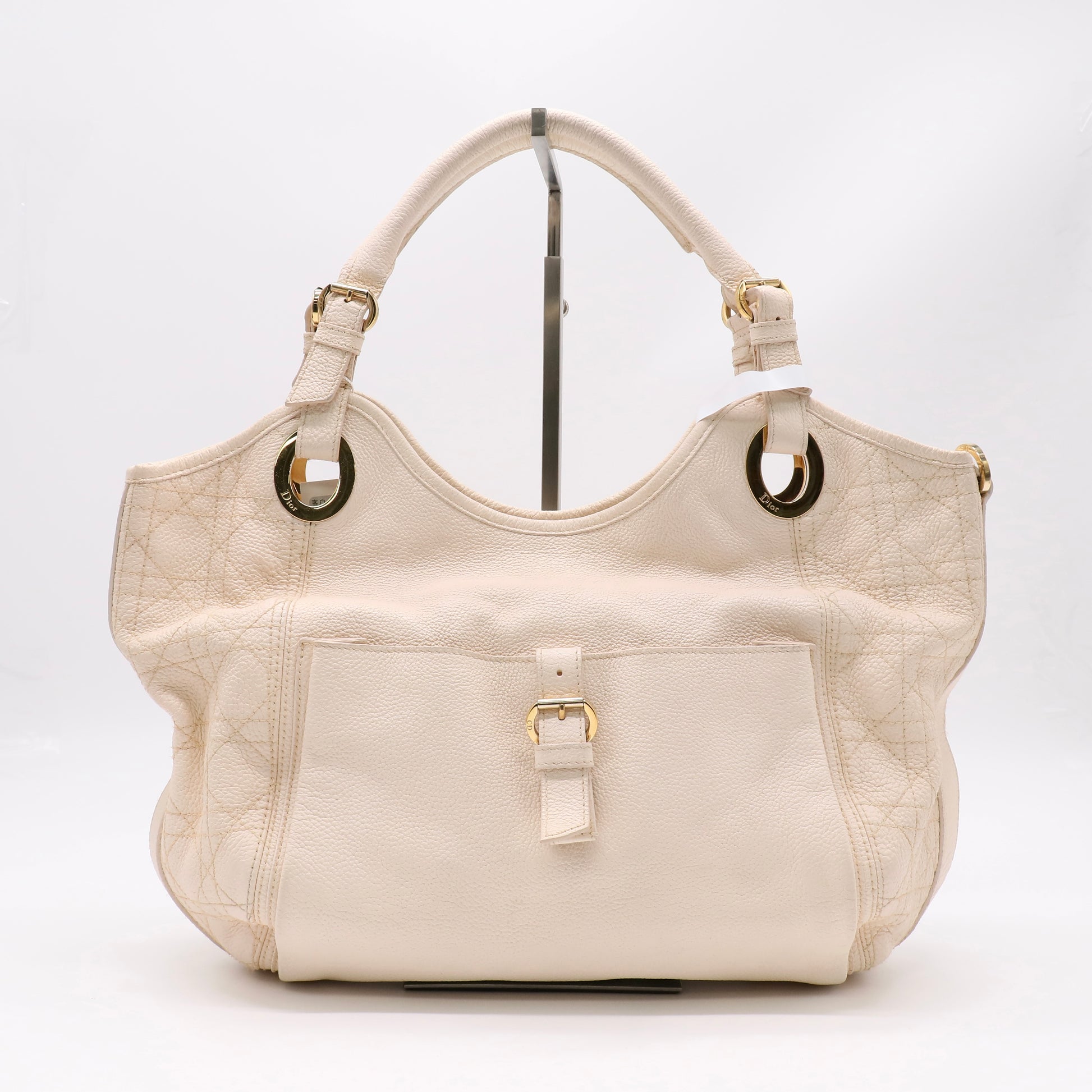Christian Dior White Deerskin Leather Cannage Bee Tote Bag twins B21960