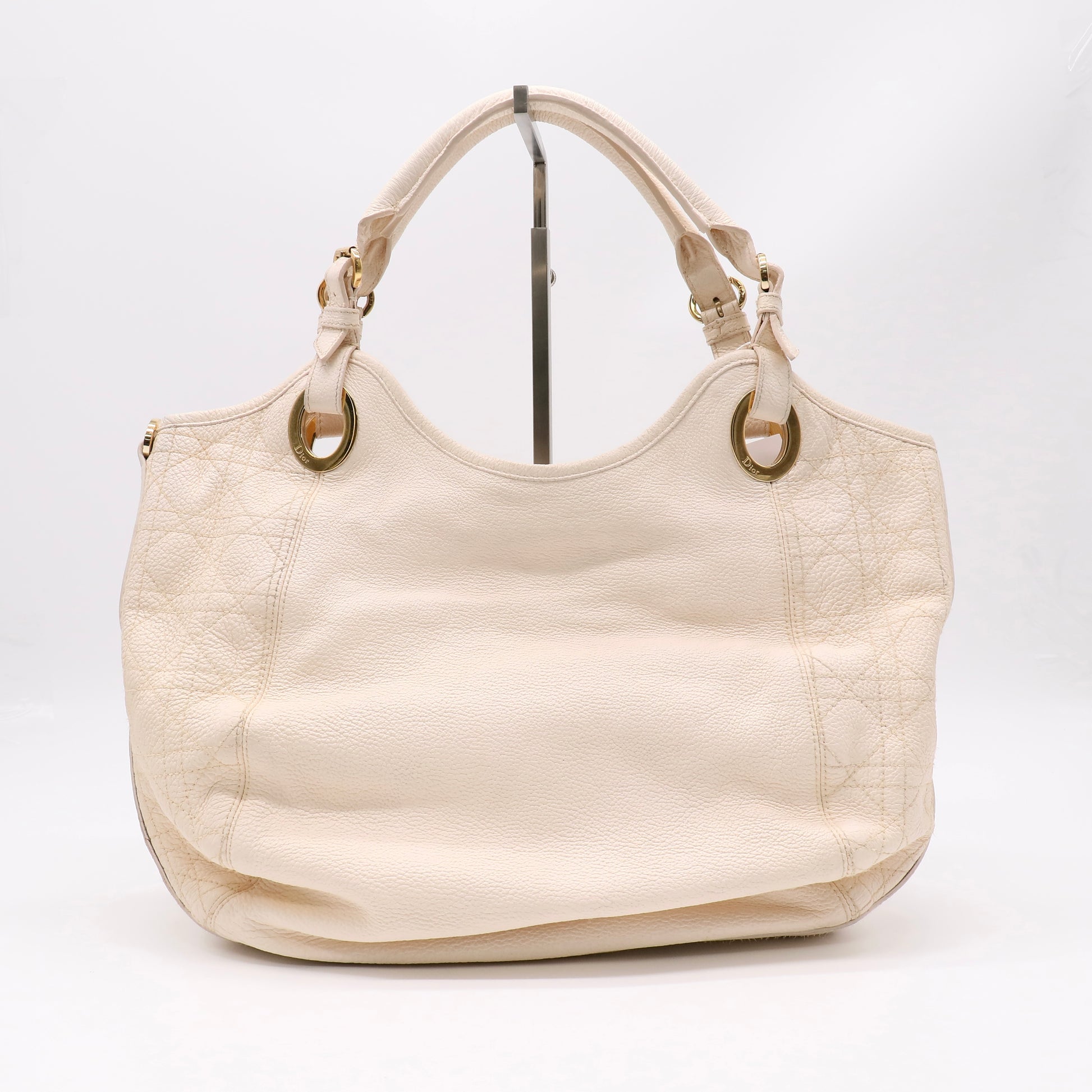 Christian Dior White Deerskin Leather Cannage Bee Tote Bag twins B21960