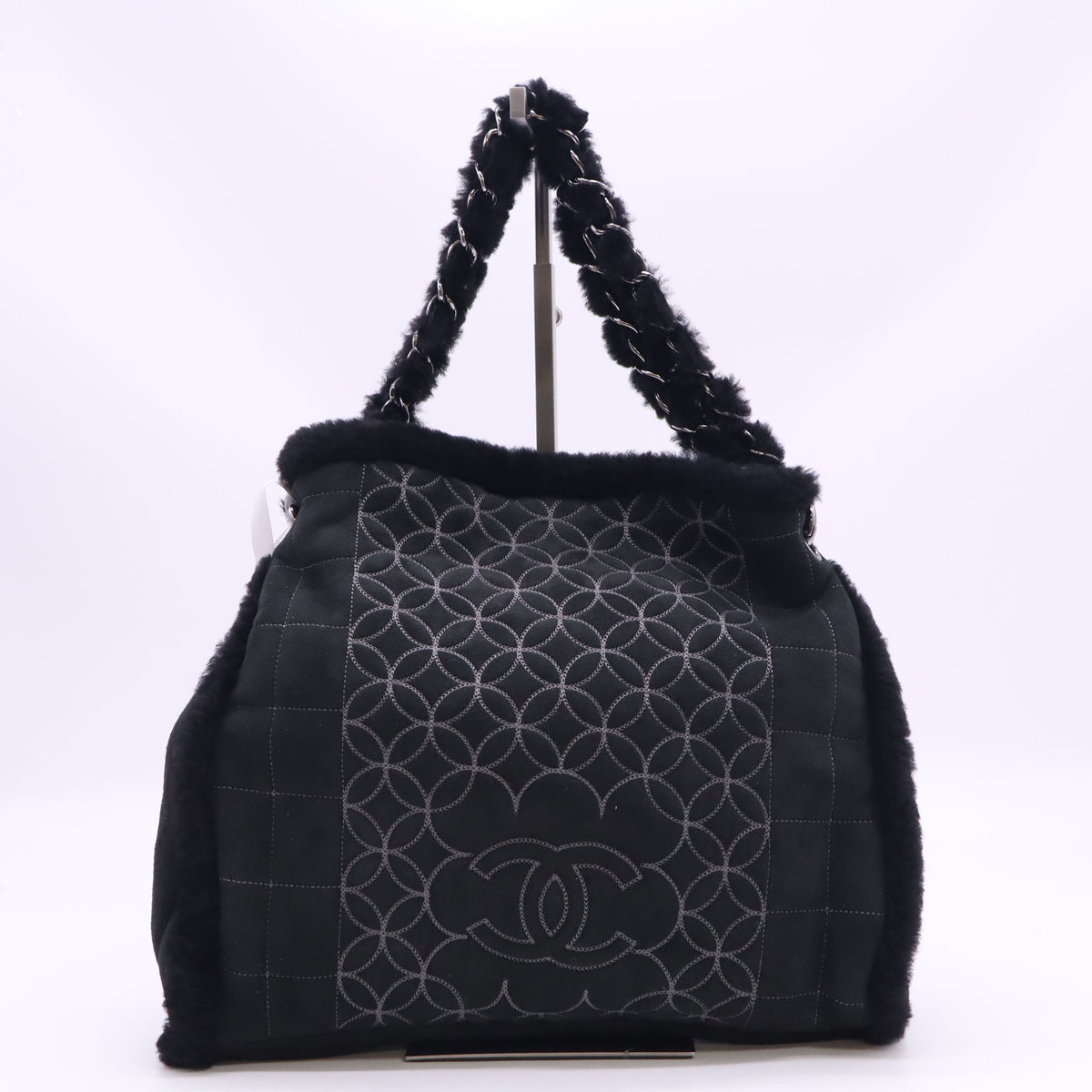 Chanel Square Stitch Chain Tote Quilted Shearling B24685